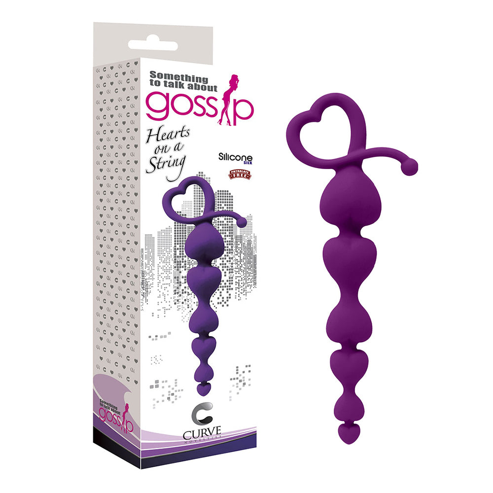 Curve Toys Gossip Hearts on a String Silicone Heart-Shaped Anal Beads Violet